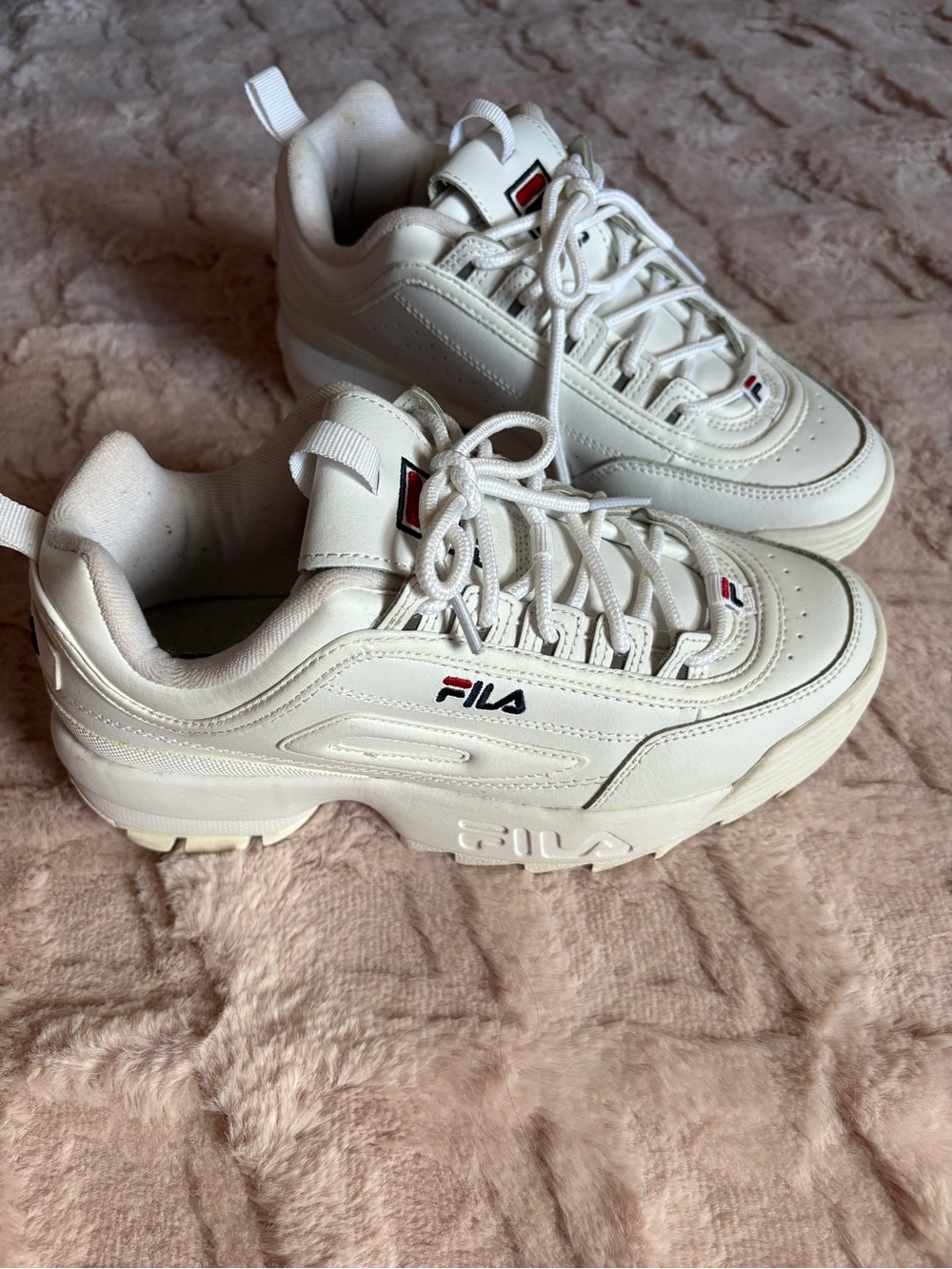 Fila Women's White Chunky Low-Top Sneakers with Red & Navy Logos